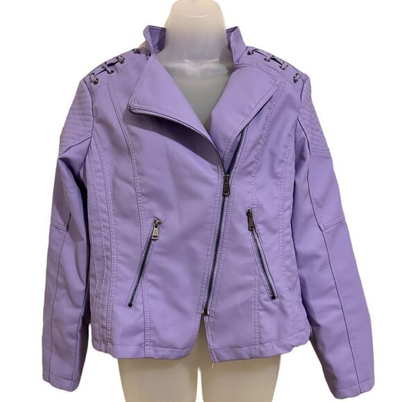 Purple Moto Punk Biker Fo Leather Full Zip Tie Tassels Side Zip Pockets Jacket - Picture 7 of 8